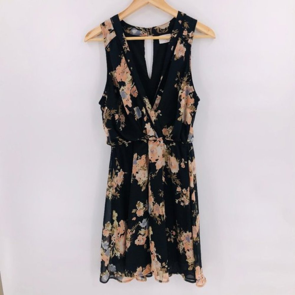Sienna Sky Black Floral Midi Dress with Peach Blooms